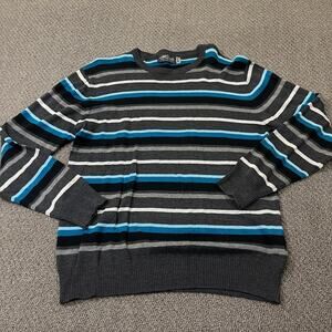 Retrofit Sweater Mens Size Large L Striped Black Blue Long Sleeve Pullover